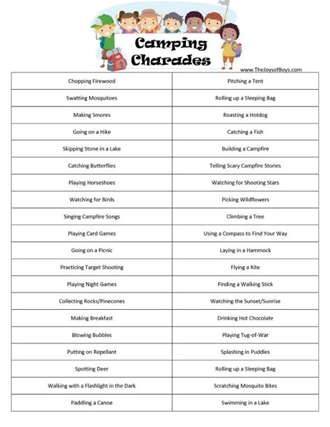 Camping Games Printable Camping Charades For All Ages