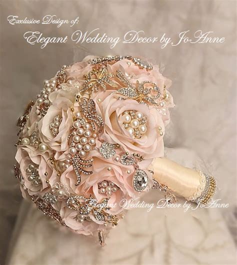 Romantic Brooch Bouquet Pink And Gold Elegant Brooch Bouquet Etsy