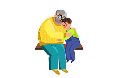 Grandfather Hugging Grandson On Branch Vector Illustration By Sevector Thehungryjpeg