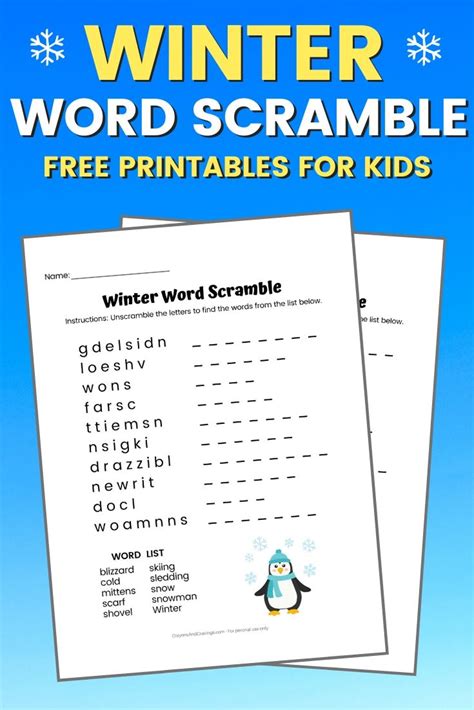 Winter Word Scramble With Answers