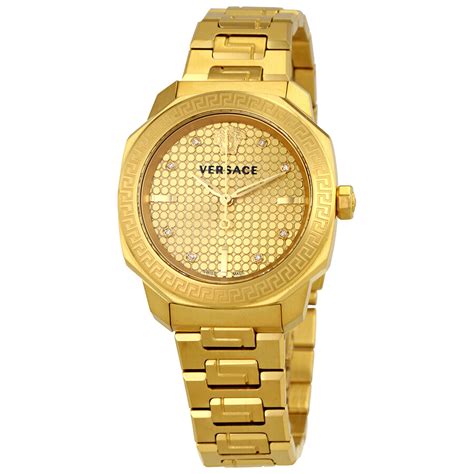 Versace Dylos Gold Tone Diamond Dial Ladies Watch Vqd06 0015 Dylos