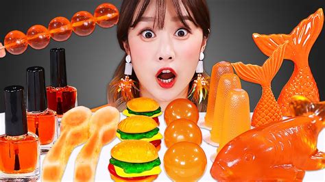 🍊asmr Orange Food Dessert Mukbang 🍊주황색 디저트 먹방 Jiniyum 지니얌 Youtube