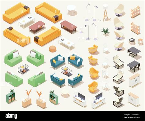 Vector Isometric Home Furniture Set Domestic And Office Furniture And