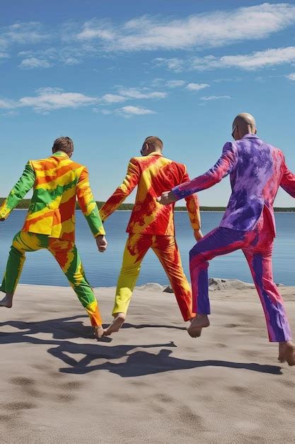 Premium AI Image Gay Men Dancing On A Beach In A Rainbow Colored Outfit