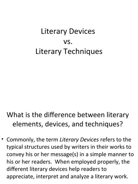 Literary Devices Vs Literary Techniques Pdf Narrative Idea