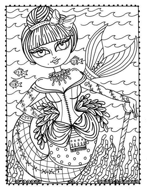 5 Pages To Color Instant Download Burlesque Mermaids Adult Etsy
