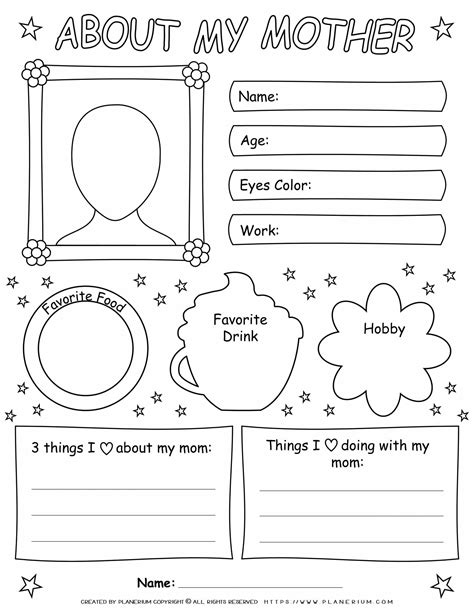 Mothers Day Worksheet About My Mother Planerium