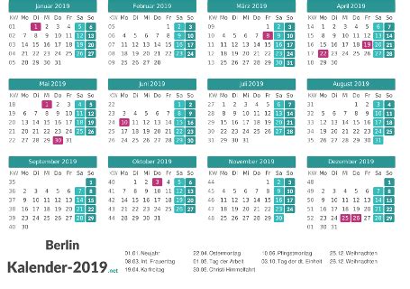 Alle kalender stehen kostenlos als excel und pdf datei zum download und ausdrucken bereit. FEIERTAGE Berlin 2019