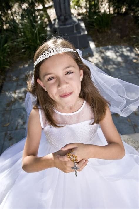 Young Girl Wearing White Dress Holding Rosary Stock Photos Free