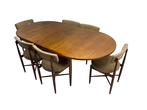 G Plan Mid 20th Century Oval Teak Extending Dining Table And Set Six