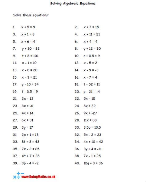 Algebra 1 Worksheets Equations Worksheets Algebra Worksheets Cardegree