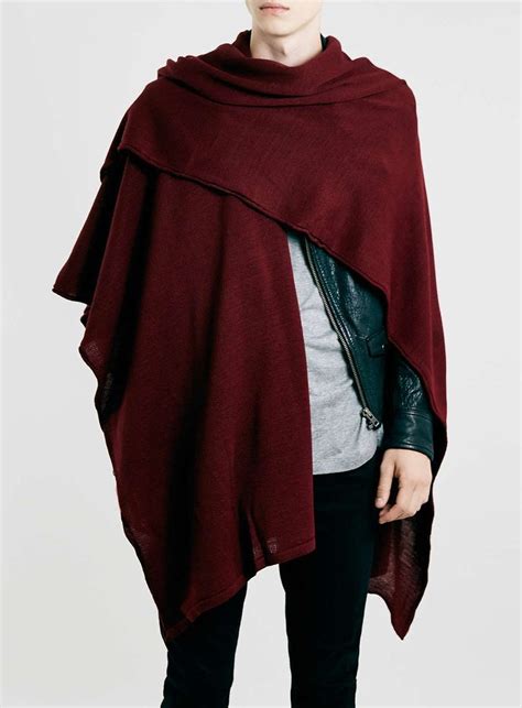 Burgundy Lightweight Knitted Cape Mens Jackets And Coats Clothing