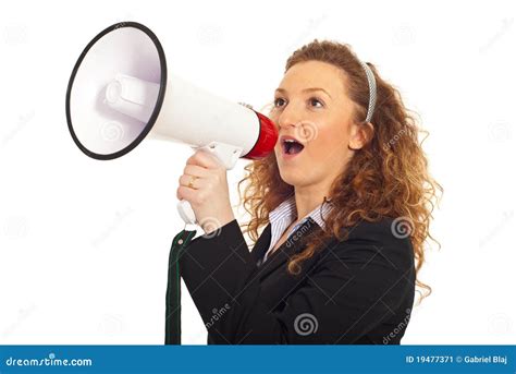 Business Woman Shouting Into Loudspeaker Stock Image Image Of