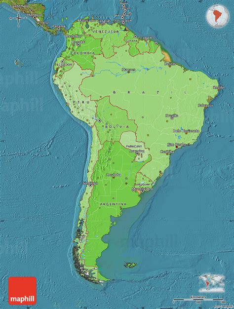 Political Shades Map Of South America Satellite Outside