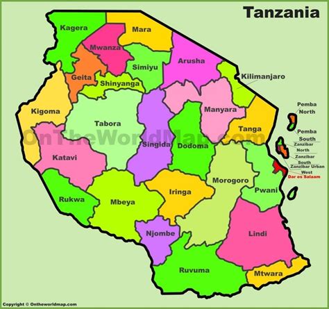 Tanzania Regions Map Unesco World Heritage Site World Heritage Sites