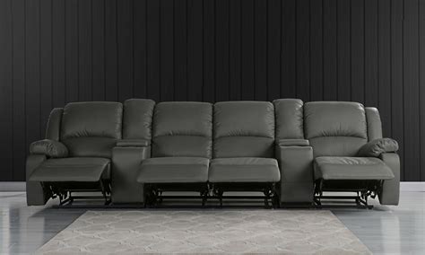 Home Theater 4 Seat Recliner Sofa With Cup Holders Grey