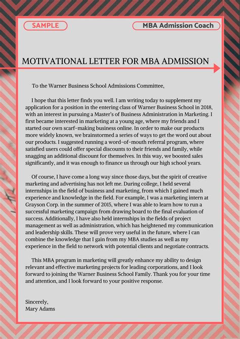 Get This Motivation Letter For Mba Admission Sample To Make Sure Your