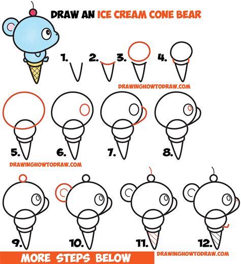 How To Draw Super Cute Cartoonkawaii Bear On Ice Cream