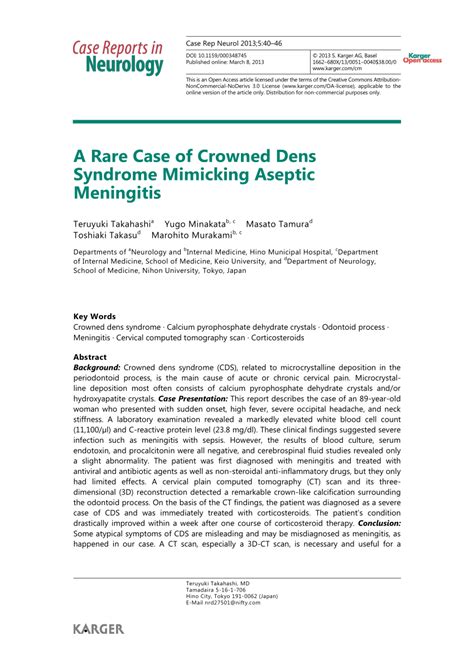 Pdf A Rare Case Of Crowned Dens Syndrome Mimicking Aseptic Meningitis