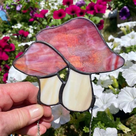 Stained Glass Mushroom Plant Stakes Plant Décor Mythical Etsy in