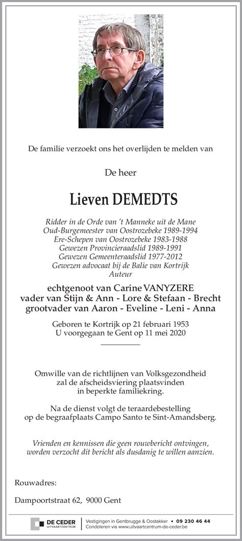 Lieven Demedts † 11052020 Inmemoriam