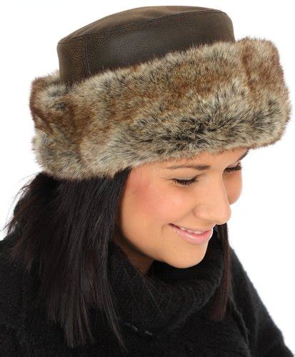 Ladies Faux Fur Trim Leather Look Hat Size 57cm Uk Sports