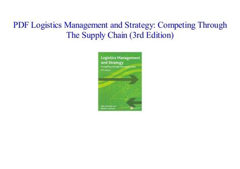 Pdf Book Logistics Management And Strategy Competing Through The Sup