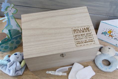Personalised Baby Boy Keepsake Wooden Memory Box Engraved Baby