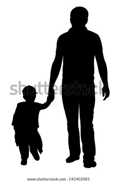 Father Daughter Walking Silhouette Vector Stock Vector Royalty Free