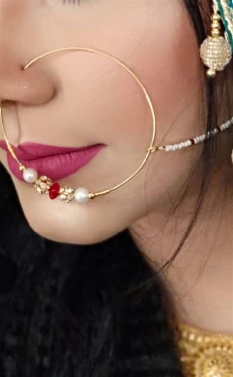 Indian Nath Gold Plated Nose Ring For Bridal 0000 Bridal Accessories