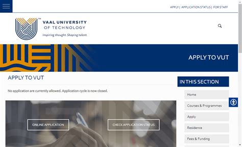 VUT Online Application 2023 Apply Now