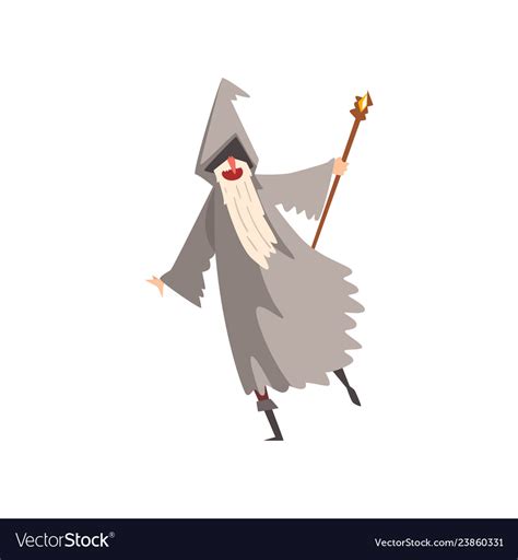Elderly Male Sorcerer With Magic Staff Bearded Vector Image