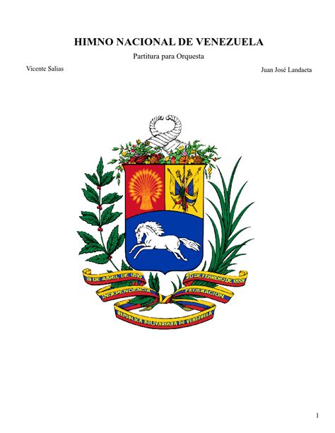 Himno Nacional De Venezuela National Anthem Of Venezuela Sheet Music