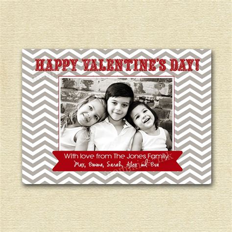 Mod Gray Chevron Valentine Photo Card Printable Photo Card Design By
