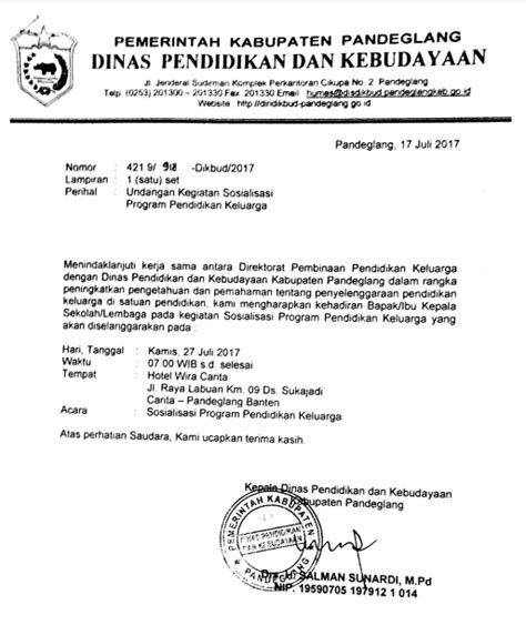 Contoh Surat Undangan Dinas Kegiatan Sekolah