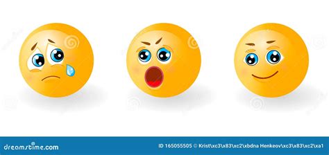 Set Of Yellow Cute Happy Smiling Sad Crying And Suprised Or Angry