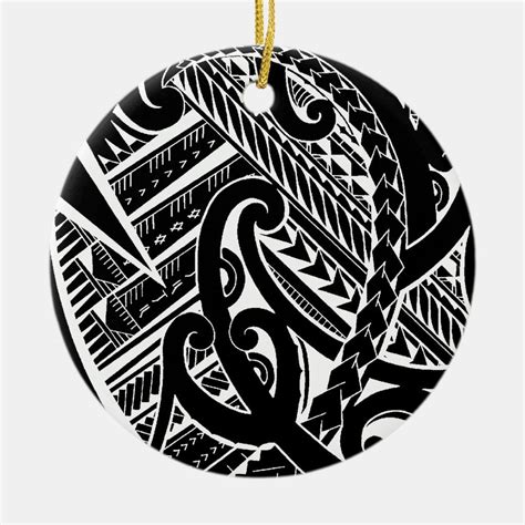 Inverted Black Samoan Tattoo Design Tribal Artwork Ceramic Ornament