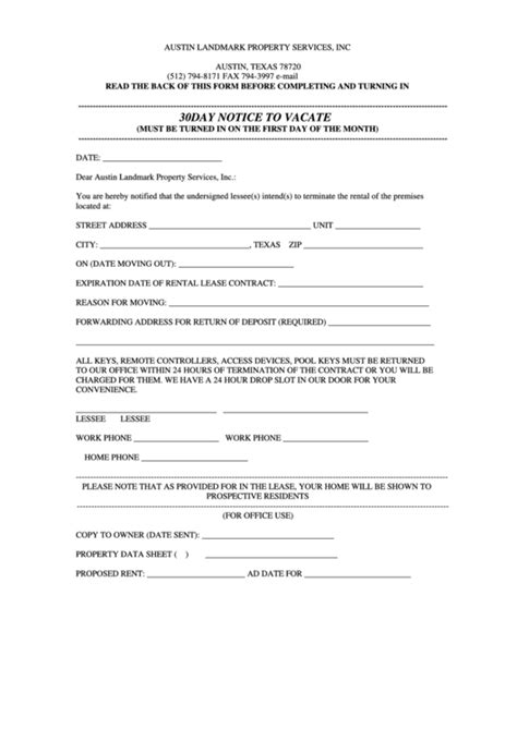 30 Days To Vacate Texas Form Texas Notice To Vacate Form Fill Online