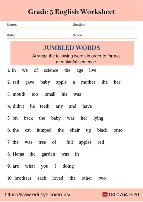 5th Grade Language Arts Worksheet