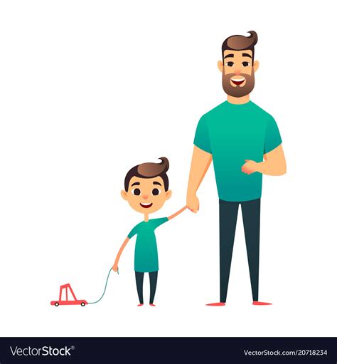 Cartoon Father And Son Man And Boy Happy Vector Image