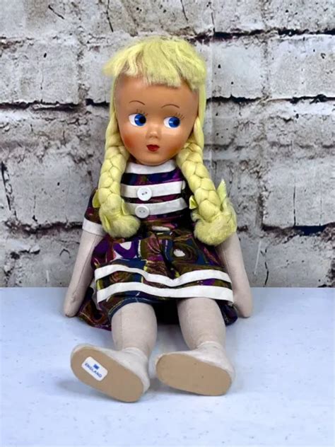 Vintage 1950’s Sawdust Filled Jointed Cloth Body Plastic Face 16 Doll W Braids 32 95 Picclick