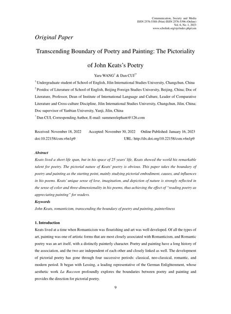 Pdf Transcending Boundary Of Poetry And Painting The Pictoriality Of