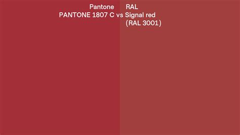 Pantone 1807 C Vs Ral Signal Red Ral 3001 Side By Side Comparison
