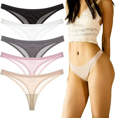 Buxuwi Seamless Thongs For Women Sexy Bikini Panty Soft Hipster Triangle Underwear Pack Of 5