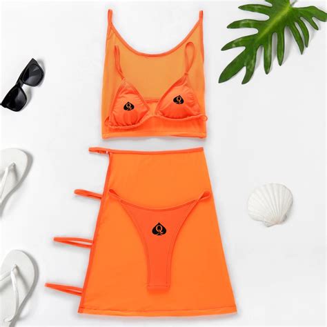 Qos Lace 4pc Bikini Neon Orange
