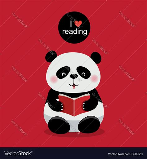 Cute Panda Reading A Book On Red Background Vector Image