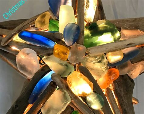 Driftwood Sea Beach Glass Tree Topper Star Lighted Coastal Etsy