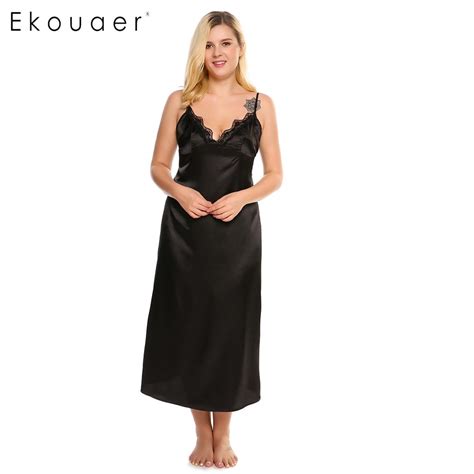 Buy Ekouaer Nightgowns Deep V Neck Long Nightwear