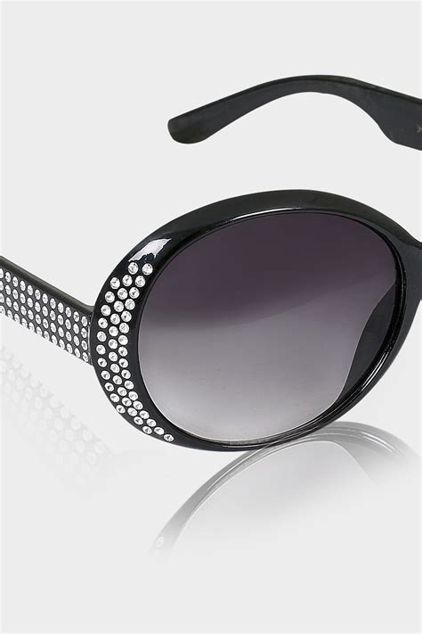 Schwarze Ovale Sonnenbrille Mit Strasssteinen Und Uv 400 Schutz