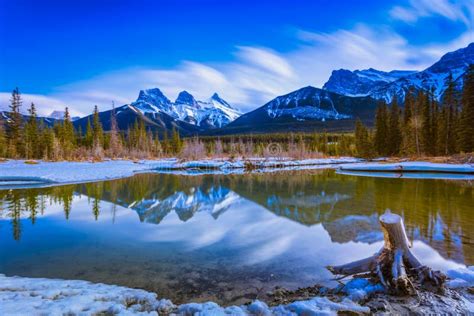 Three Sisters Mountain At Canmore Alberta Canada Stock Image Image